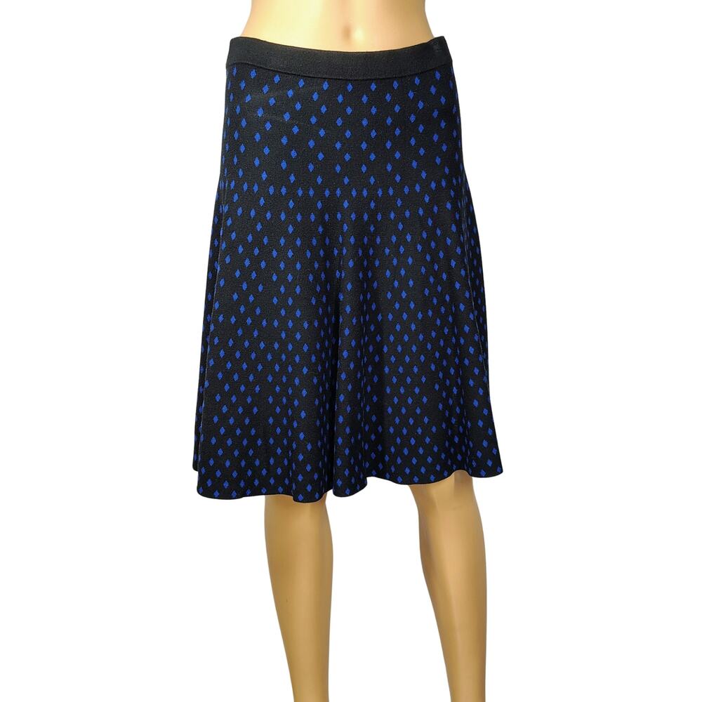 Y2k Black Midi Knit Skater Skirt Preppy Gossip Girl Scholarly Geek Chic Size L